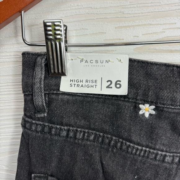PacSun Black Daisy High Waisted Straight Leg Jeans 26 - Picture 4 of 11